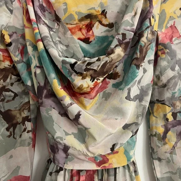 Jumpsuit Horse Print Watercolor, Sz M, Cotton&Silk, Exquisite Drape by Ainsley - Picture 5 of 11
